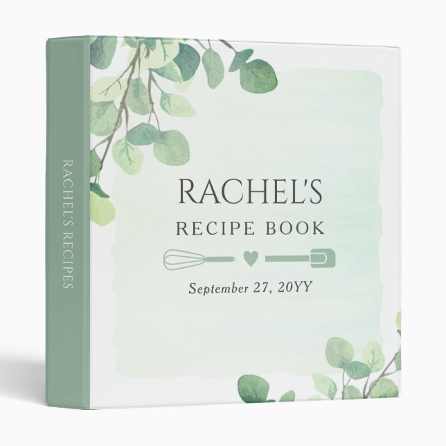 Bridal Shower Eucalyptus Greenery Recipe Cookbook  3 Ring Binder (Front/Spine)