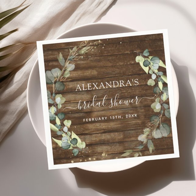 Bridal Shower Eucalyptus Greenery Rustic Wood Napkins (Creator Uploaded)