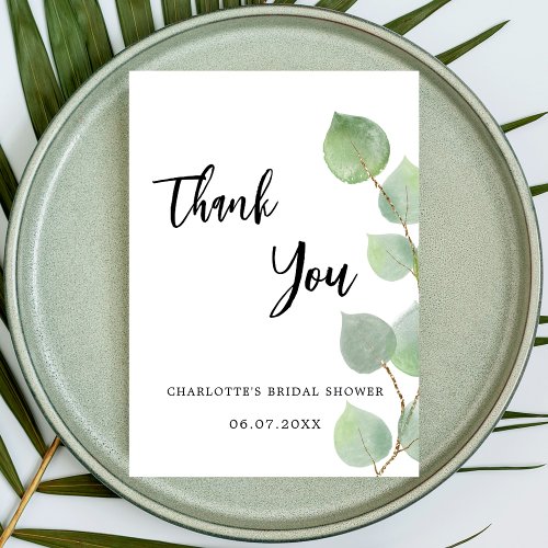 Bridal Shower eucalyptus greenery thank you card