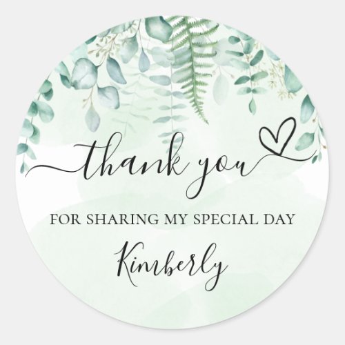 Bridal shower eucalyptus greenery thank you classic round sticker