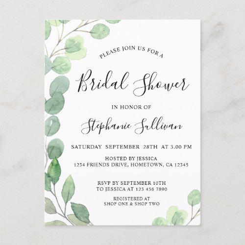 Bridal Shower Eucalyptus Invitation Postcard