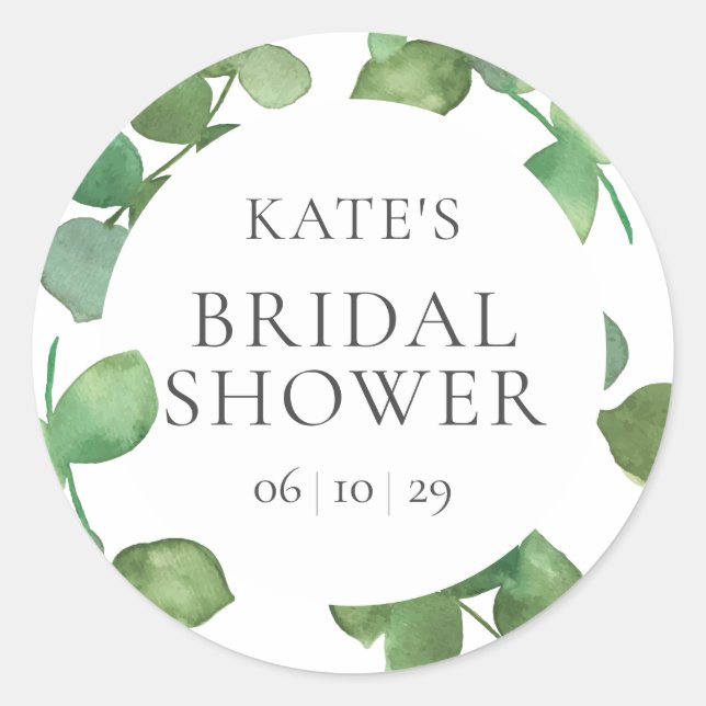 Bridal Shower Eucalyptus Leaves Greenery Favor Classic Round Sticker (Front)