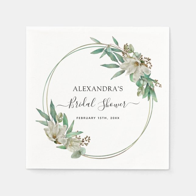 Bridal Shower Eucalyptus Magnolia Greenery Napkins (Front)