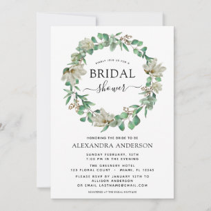 Bridal Shower Eucalyptus Magnolia Wreath Invitation