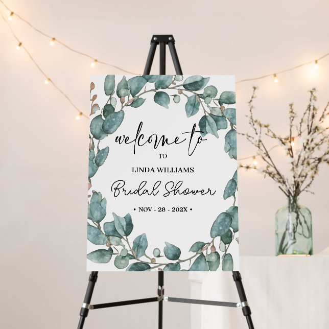 Bridal Shower Eucalyptus Sage Green welcome sign (In Situ (Stand))