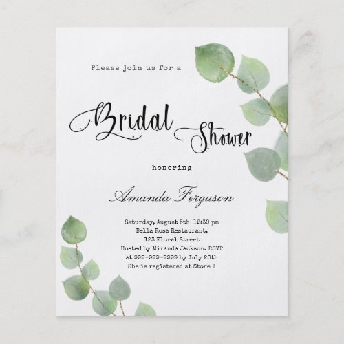 Bridal Shower eucalyptus script budget invitation Flyer