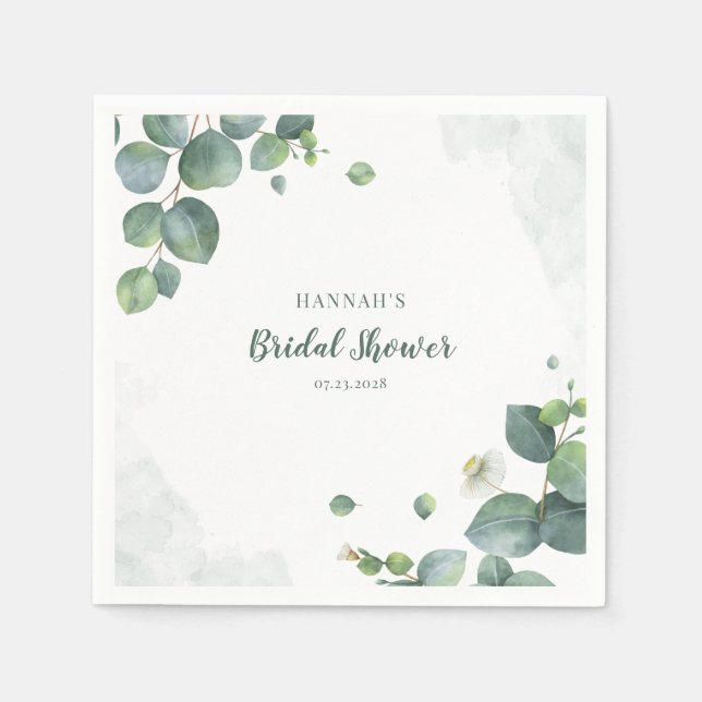 Bridal Shower Eucalyptus Script Watercolor Napkins (Front)