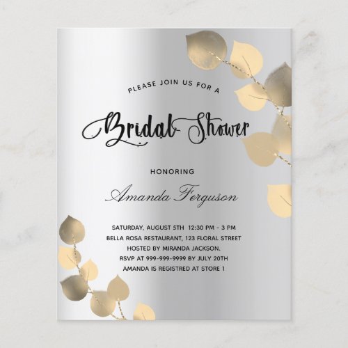 Bridal shower eucalyptus silver budget invitation flyer