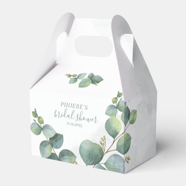 Bridal Shower Eucalyptus Succulent Botanical Favor Boxes (Front Side)
