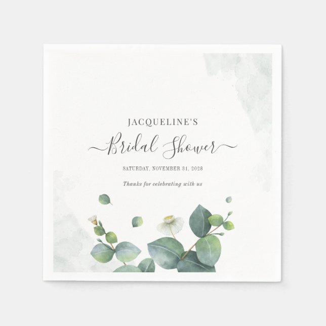 Bridal Shower Eucalyptus Succulent Greenery Napkins (Front)