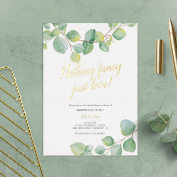 Bridal Shower Eucalyptus Watercolor Greenery Foil Invitation by VGInvites at Zazzle