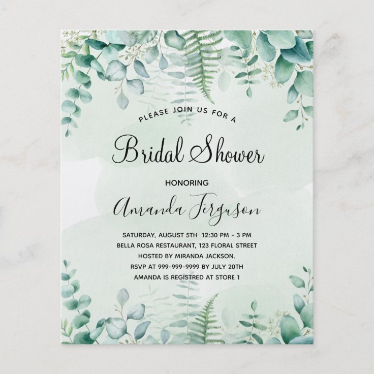 Bridal Shower Eucalyptus Woodland Invitation Flyer Zazzle 3808