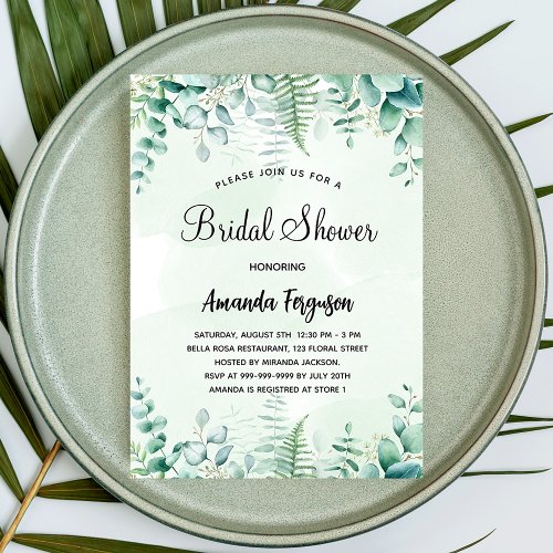 Bridal shower eucalyptus woodland invitation postcard