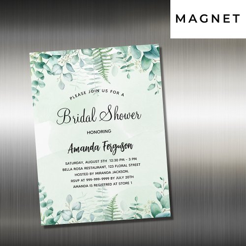 Bridal shower eucalyptus woodland luxury magnetic invitation