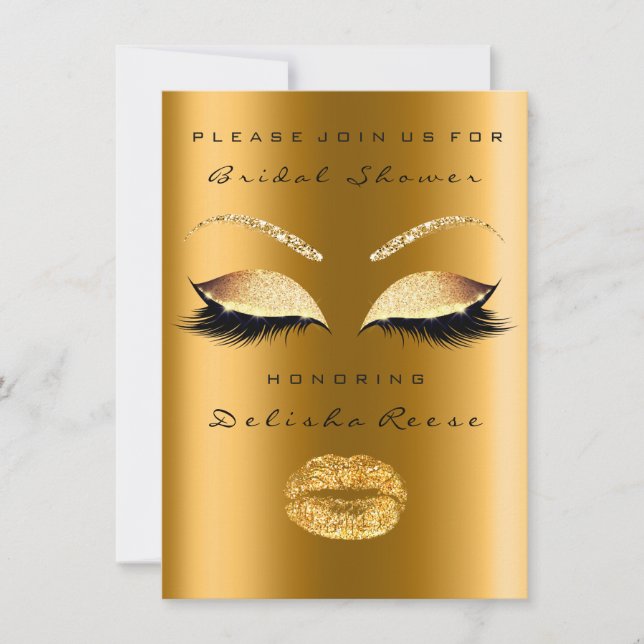 Bridal Shower Eyes Gold Sparkly Lips Makeup Glam Invitation (Front)