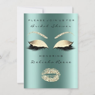 Bridal Shower Eyes Gold Sparkly Lips Teal Woodland Invitation