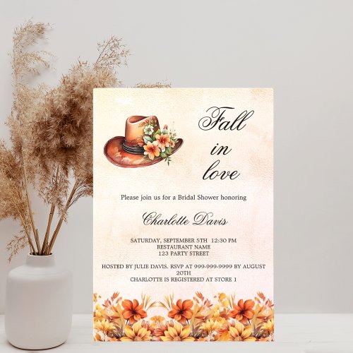 Bridal Shower fall in love florals orange cowgirl Invitation Postcard