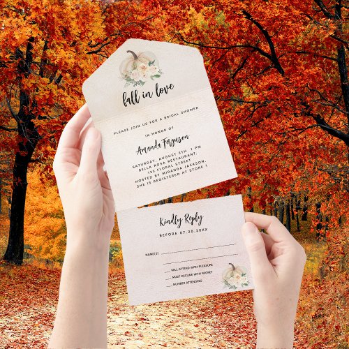 Bridal Shower fall in love pumpkin RSVP All In One Invitation