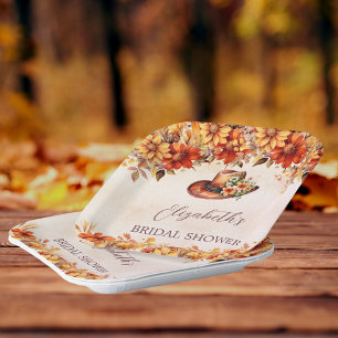 Bridal Shower fall orange florals cowgirl hat Paper Plates