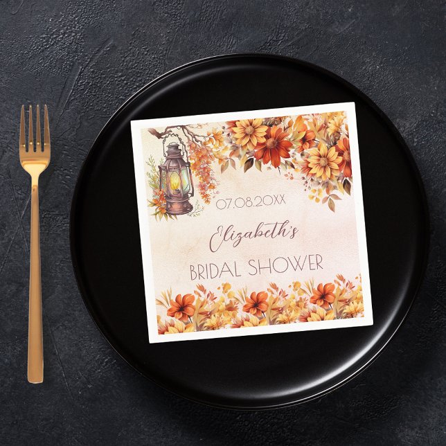 Bridal Shower fall orange florals rustic lamp Napkins (Creator Uploaded)