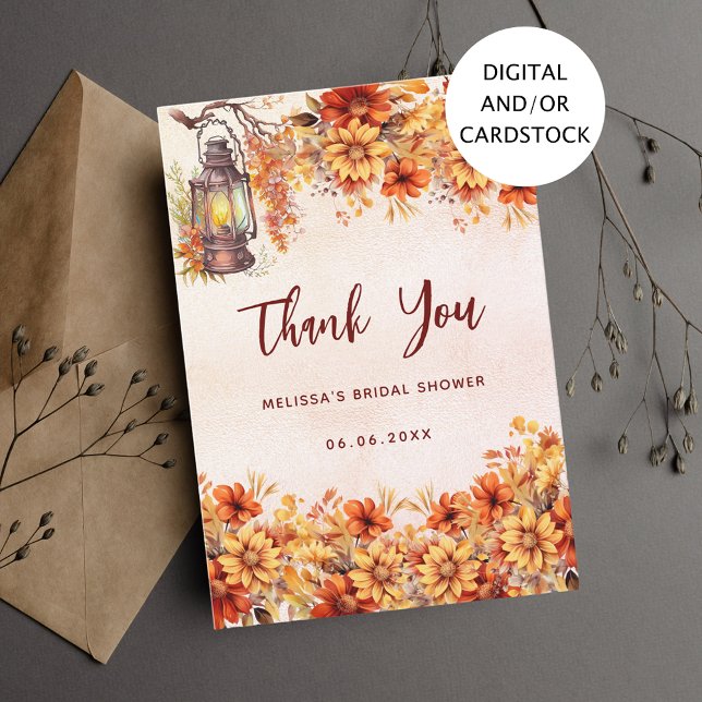 Bridal shower fall orange flowers thank you card (Creator Uploaded)