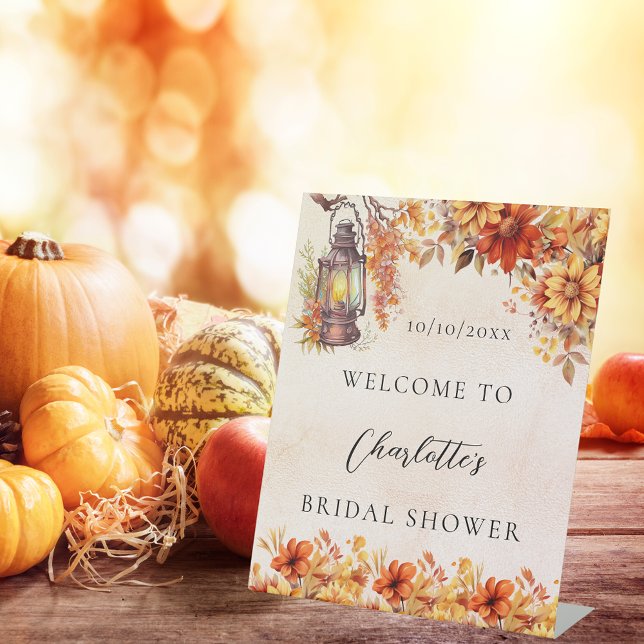 Bridal Shower fall orange flowers welcome Pedestal Sign (Creator Uploaded)