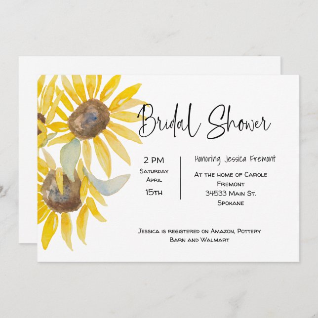 Bridal Shower Fall Sunflower Invitation (Front/Back)