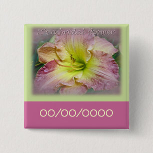 Bridal Shower Fancy Pink Daylily Blossom Pinback Button