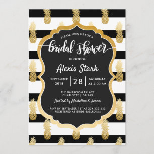 Bridal Shower Faux Gold Foil Pineapple Stripes Invitation