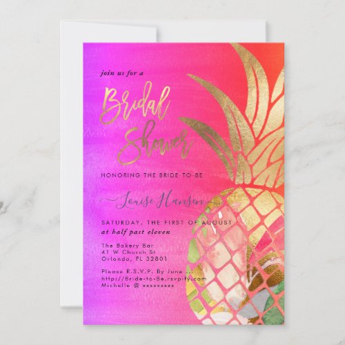 Bridal Shower Faux Gold Watercolor Pineapple Save The Date