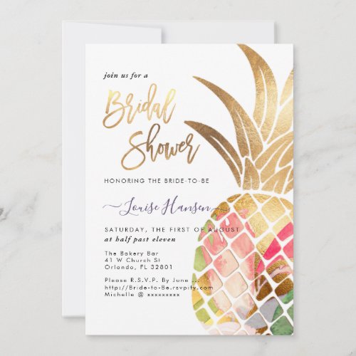 Bridal Shower Faux Gold Watercolor Pineapple Save The Date