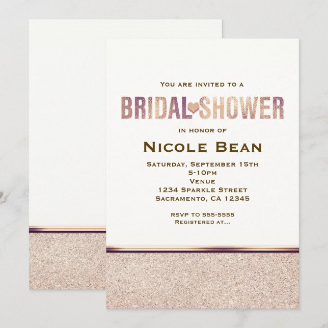 Bridal Shower Faux Rose Gold Champagne Invitation (Front/Back)