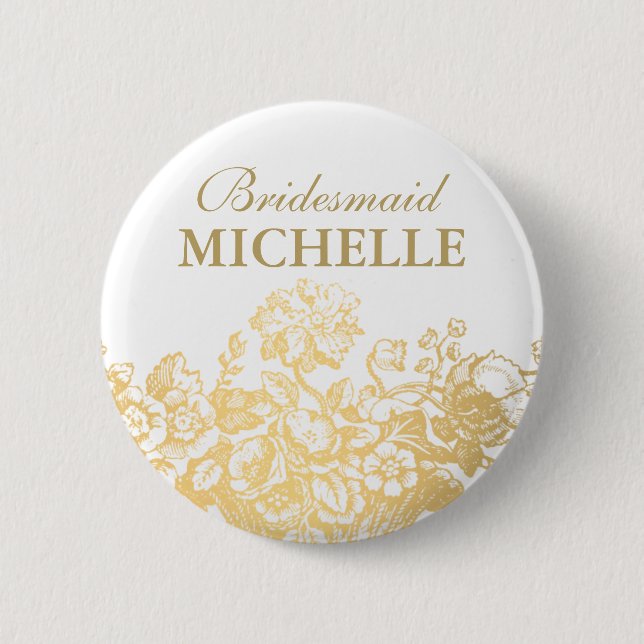 Bridal Shower Favor Floral Basket Gold Button (Front)