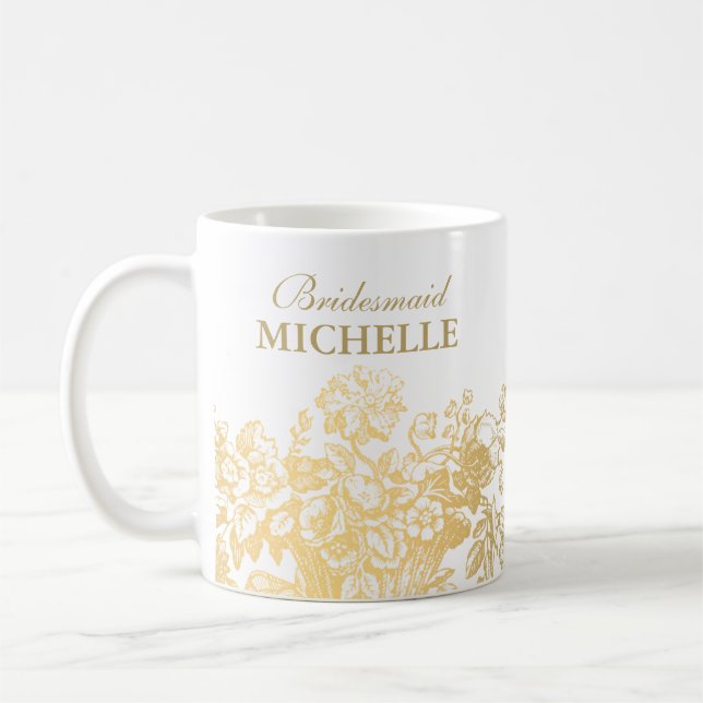 Bridal Shower Favor Floral Basket Gold Coffee Mug (Left)