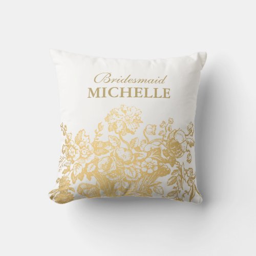 Bridal Shower Favor Floral Basket Gold Throw Pillow