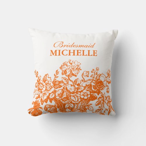 Bridal Shower Favor Floral Basket Orange Throw Pillow