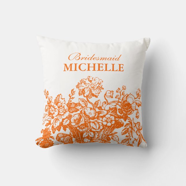 Bridal Shower Favor Floral Basket Orange Throw Pillow (Front)