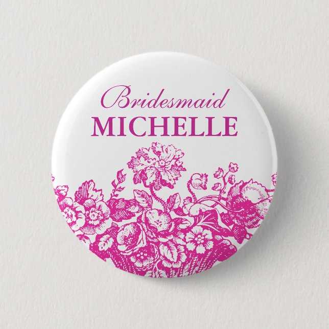Bridal Shower Favor Floral Basket Pink Pinback Button (Front)