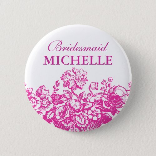 Bridal Shower Favor Floral Basket Pink Pinback Button