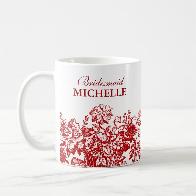 Bridal Shower Favor Floral Basket Red Coffee Mug (Left)