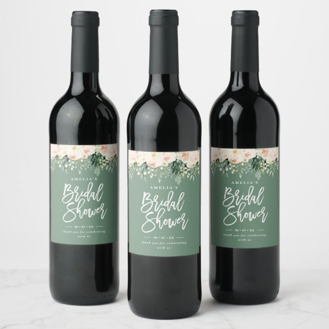 Bridal shower favor floral foliage gift wine label (Bottles)