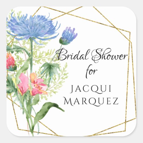 Bridal Shower Favor Modern Geometric Floral n Fern Square Sticker
