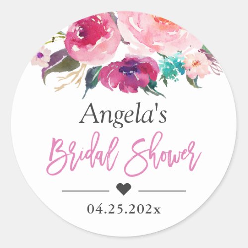 Bridal Shower Favor Modern Watercolor Floral Classic Round Sticker