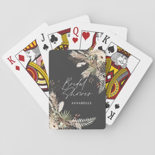 Bridal shower favor pampas eucalyptus chic black playing cards