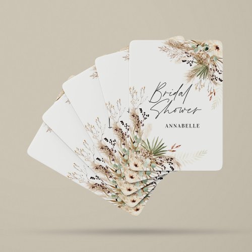 Bridal shower favor pampas eucalyptus elegant playing cards