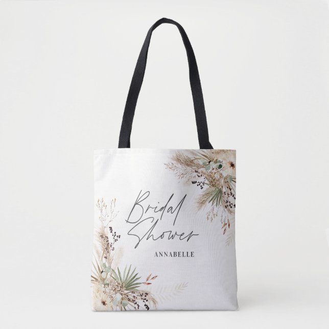 Bridal shower favor pampas eucalyptus elegant tote (Front)