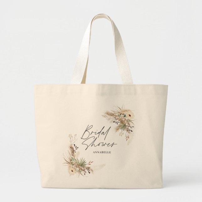Bridal shower favor pampas eucalyptus elegant tote (Front)