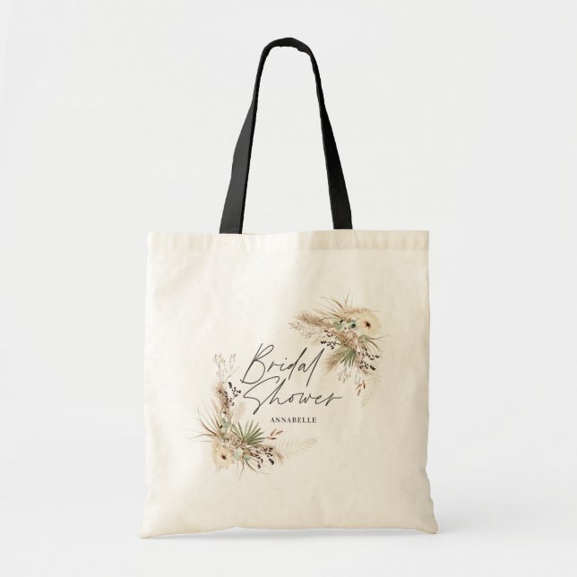 Bridal shower favor pampas eucalyptus elegant tote bag (Front)