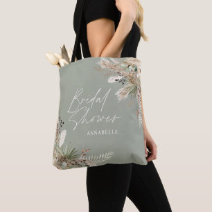 Bridal shower favor pampas eucalyptus sage green tote bag