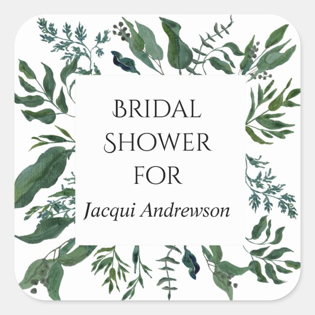 Bridal Shower Favor Seal Emerald Forest Foliage (Front)